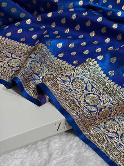 Birdal Cross Royal Blue Satin Silk Booti With Swarovski Work BSS01 (w)