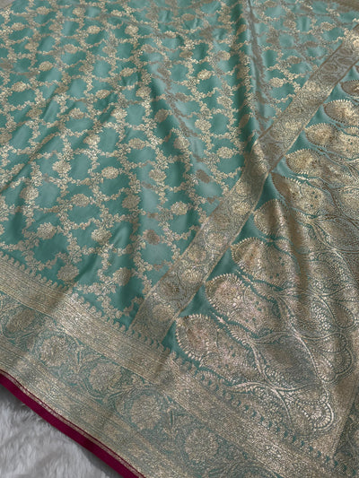 Pastel Seagreen Jaal Katan Silk saree SK25