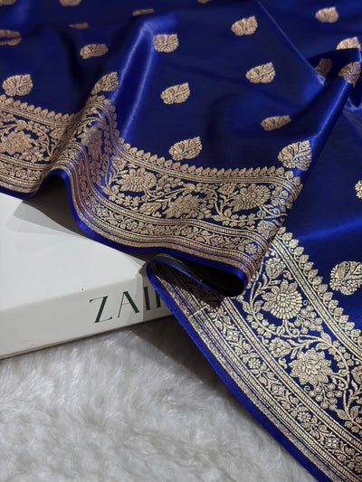 Royal Blue Shades Booti Pattern Banarasi Satin Silk Saree SS58
