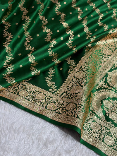 Banarasi Satin Katan Saree With Boota in Bottle Green Shades SK108
