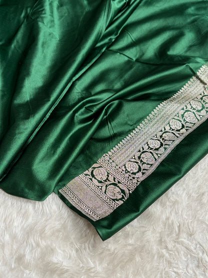 Bottle Green Shades Minakari Boota Mashru Silk Saree MS35