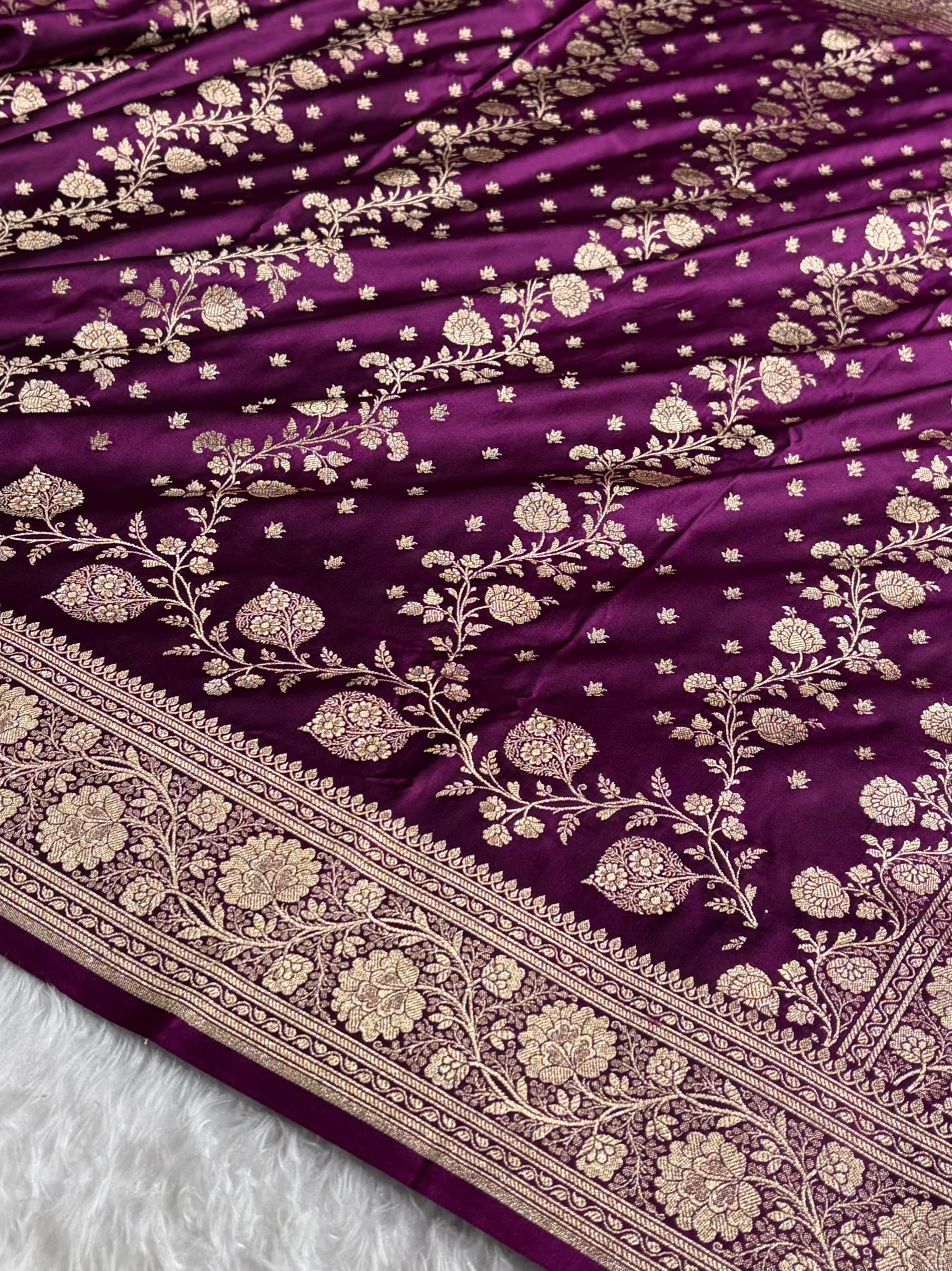 Banarasi Satin Katan Saree With Boota in Wine Shades SK114