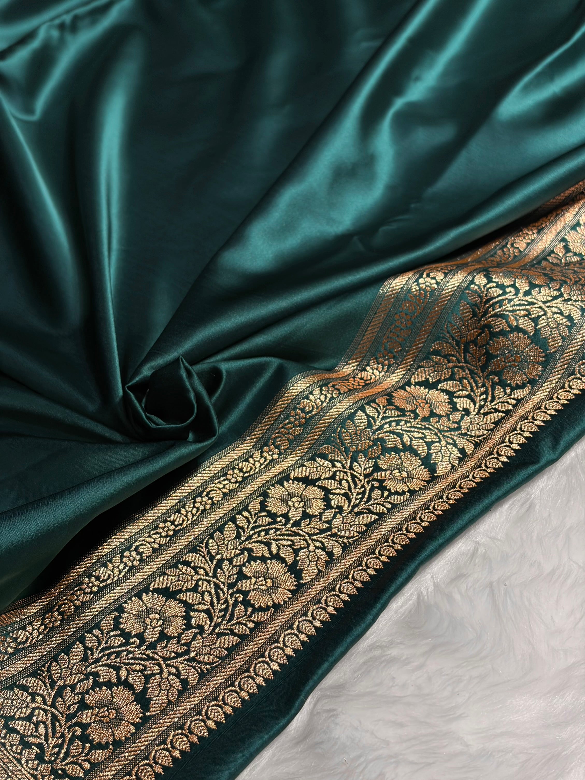 Dark Rama Booti Pattern Satin Katan Silk Saree SK65