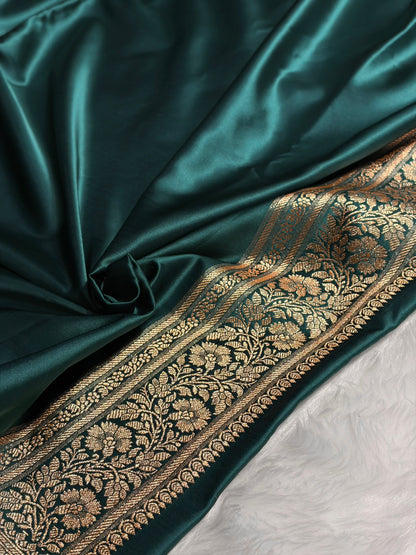 Dark Rama Booti Pattern Satin Katan Silk Saree SK65