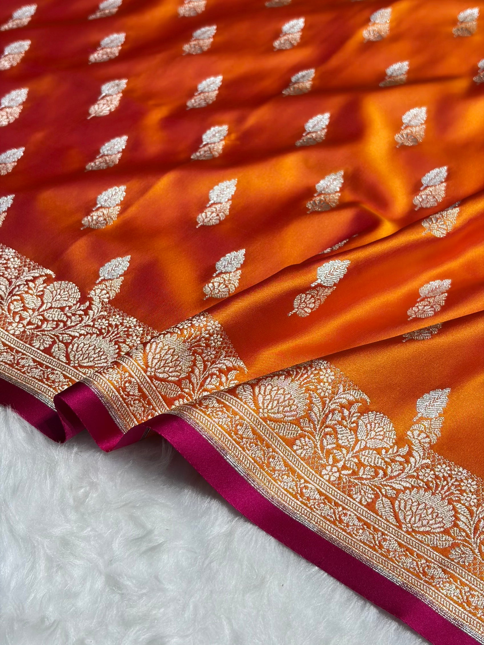 Fire Gold Shades Floral Booti Mashru Silk Saree MSM-69