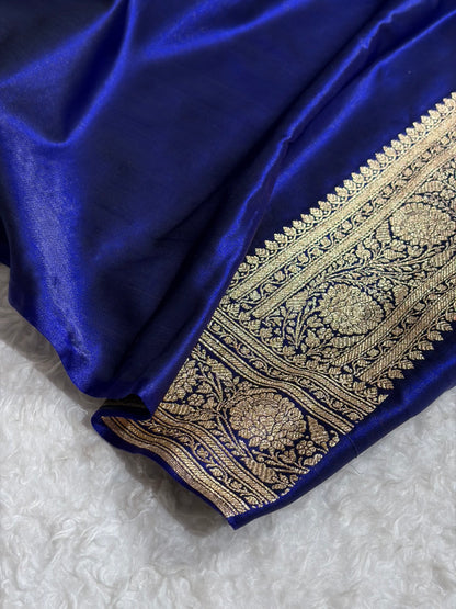 Royal Blue Shades Brocade Pattern Banarasi Satin Silk Saree SS42