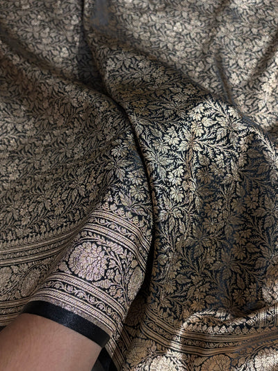 Black Shades Brocket Satin Silk Saree Banarasi Saree Shades SS30