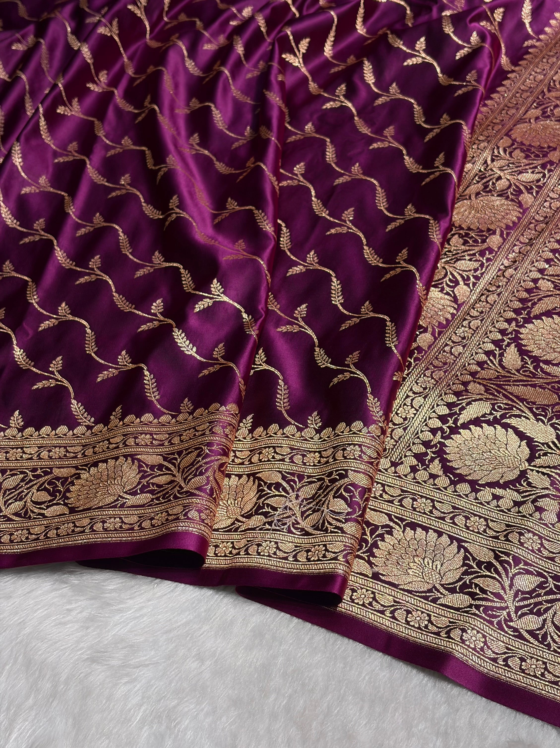Wine Pattern Satin Katan Silk saree SK37
