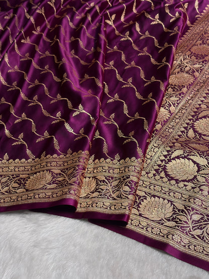 Wine Pattern Satin Katan Silk saree SK37