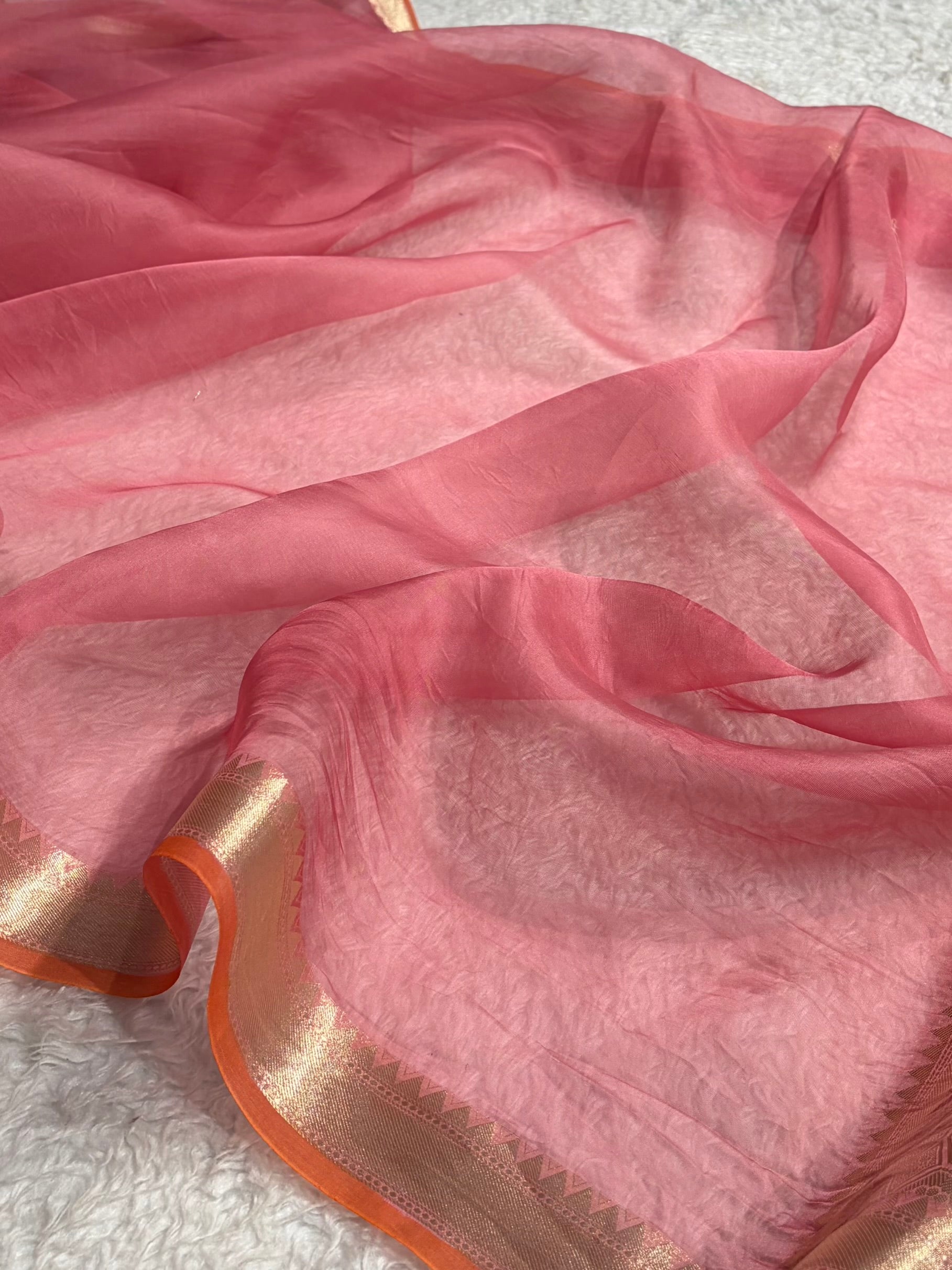 Pure Organza Baby Pink Banarasi Silk Saree PO-01