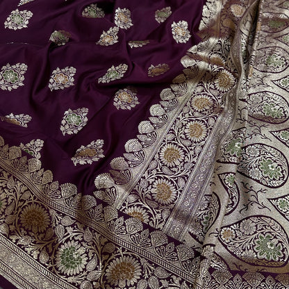 Mashru Katan Meena Silk Saree in Chocolate Shades.