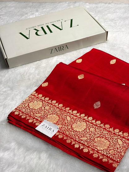 Red Boota Handwoven Pure Katan Raw Mango Silk RM-33