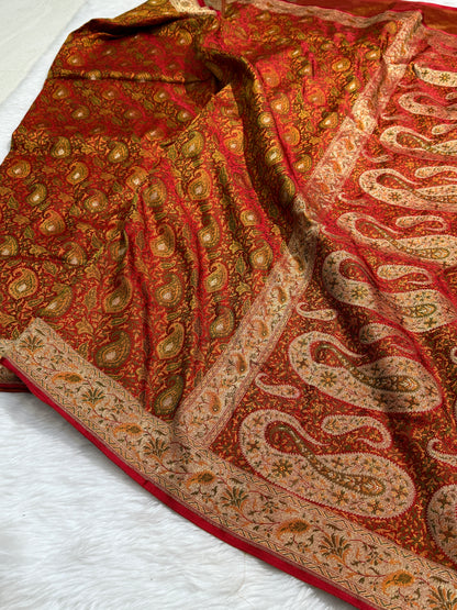 Red Jamawar Katan Silk Saree