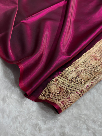 Wine Shades Brocket Satin Silk Saree Banarasi Saree Shades SS30