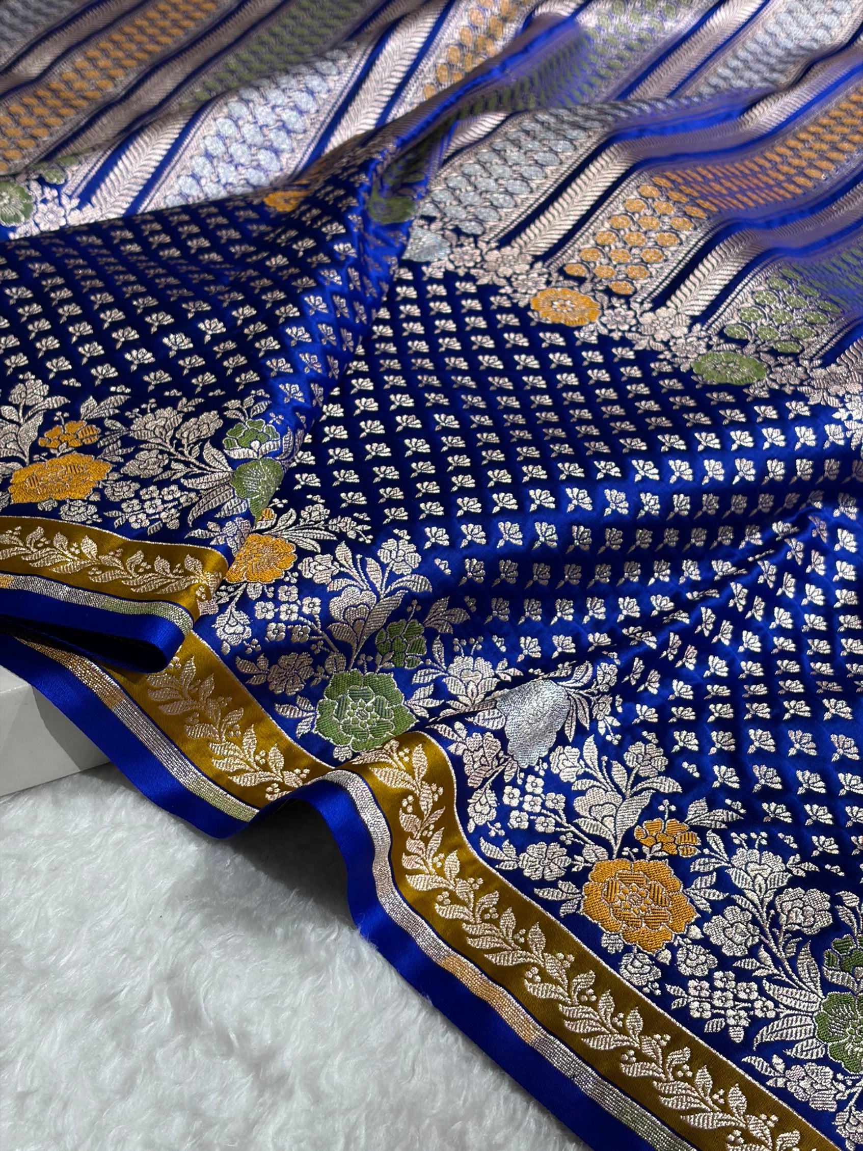 Royal Blue Banarasi Shades Floral Minakari Skirt Border Mashru Silk Saree MSM-83