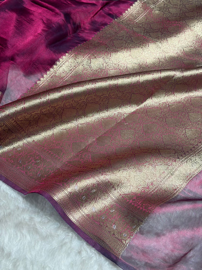 Cross Wine Shades Pure Tissue Silk Saree with Brocade Blouse PT-31