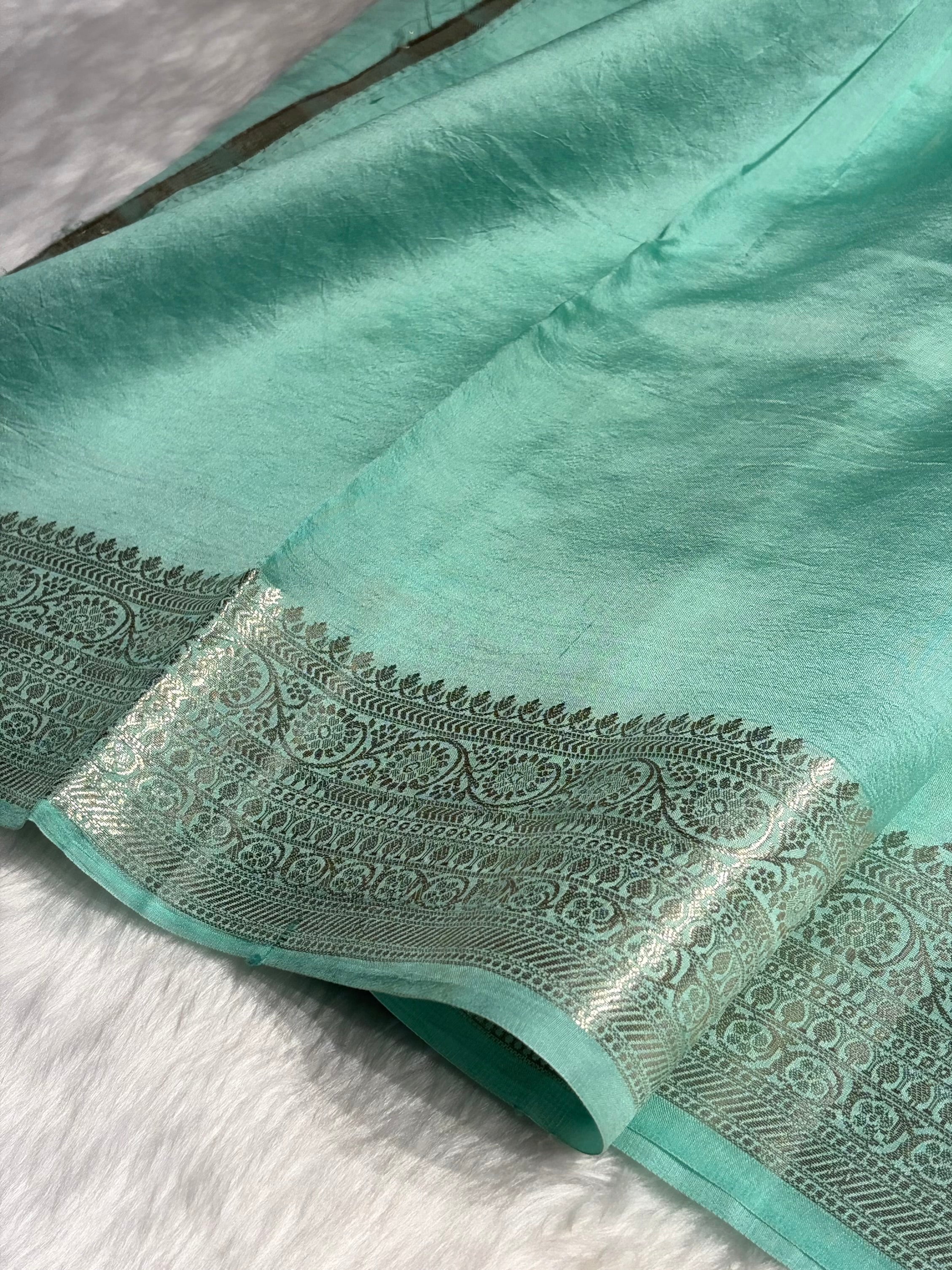 Sea Green Banarasi Jaal Pure Caramel Silk Saree CS-07
