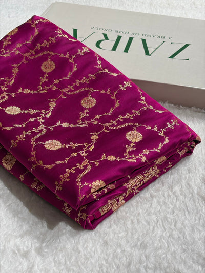 Banarasi Satin Katan Saree in Jaal Pattern Rani Shades SK86