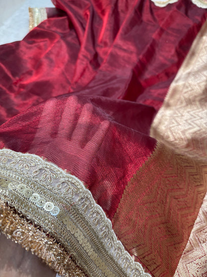 Semi Pure Tissue Silk Saree with Gotta Patti in Maroon Shades TGP12