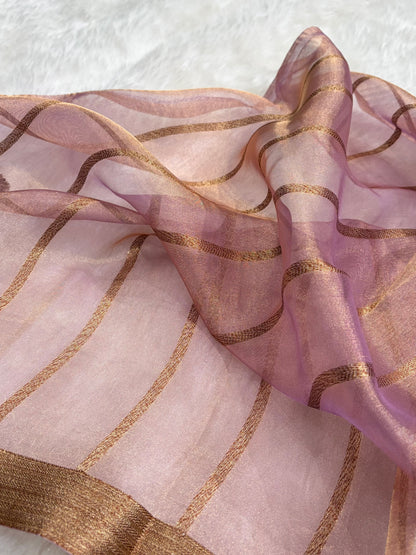 Pinkish Lavender Bananasi Floral Shades Pure Tissue Silk Saree PT-44