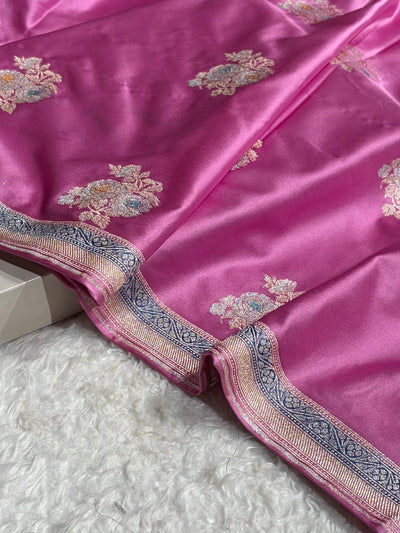 Baby Pink Sona Rupa Minakari Floral Motif Mashru Silk Saree MCS50