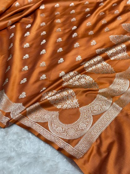 Rusty Orange Scallop Booti Mashru Silk Banarasi Saree MSM-35