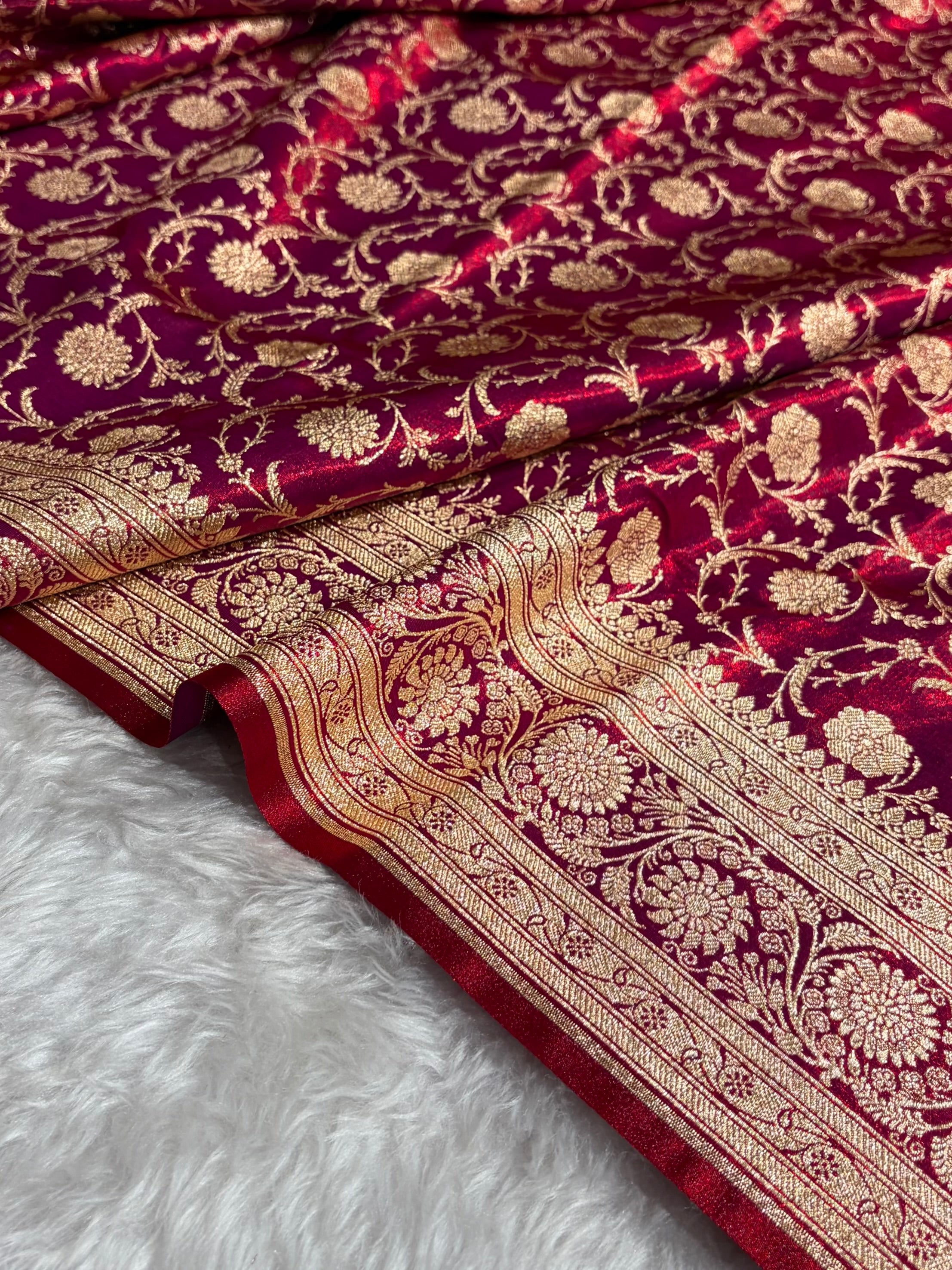 Ultra Light Weight Satin Silk Jaal in Magentic Red Red Shades SS13