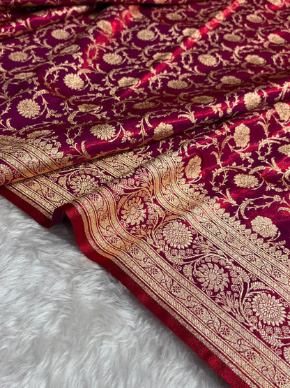 Ultra Light Weight Satin Silk Jaal in Magentic Red Red Shades SS13