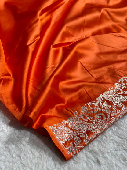 Kairi Border Orange Mashru Silk Saree