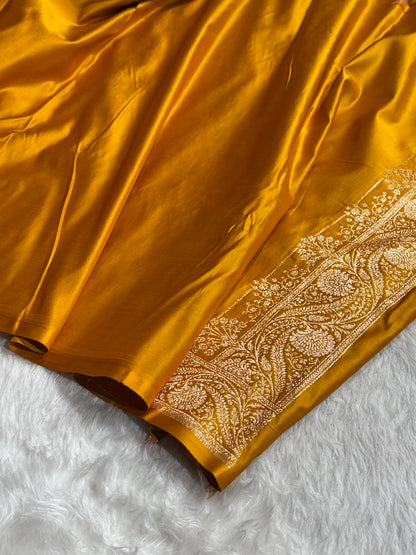 Banarasi Satin Katan Saree Jaal Pattern In Mustard Shades SK133