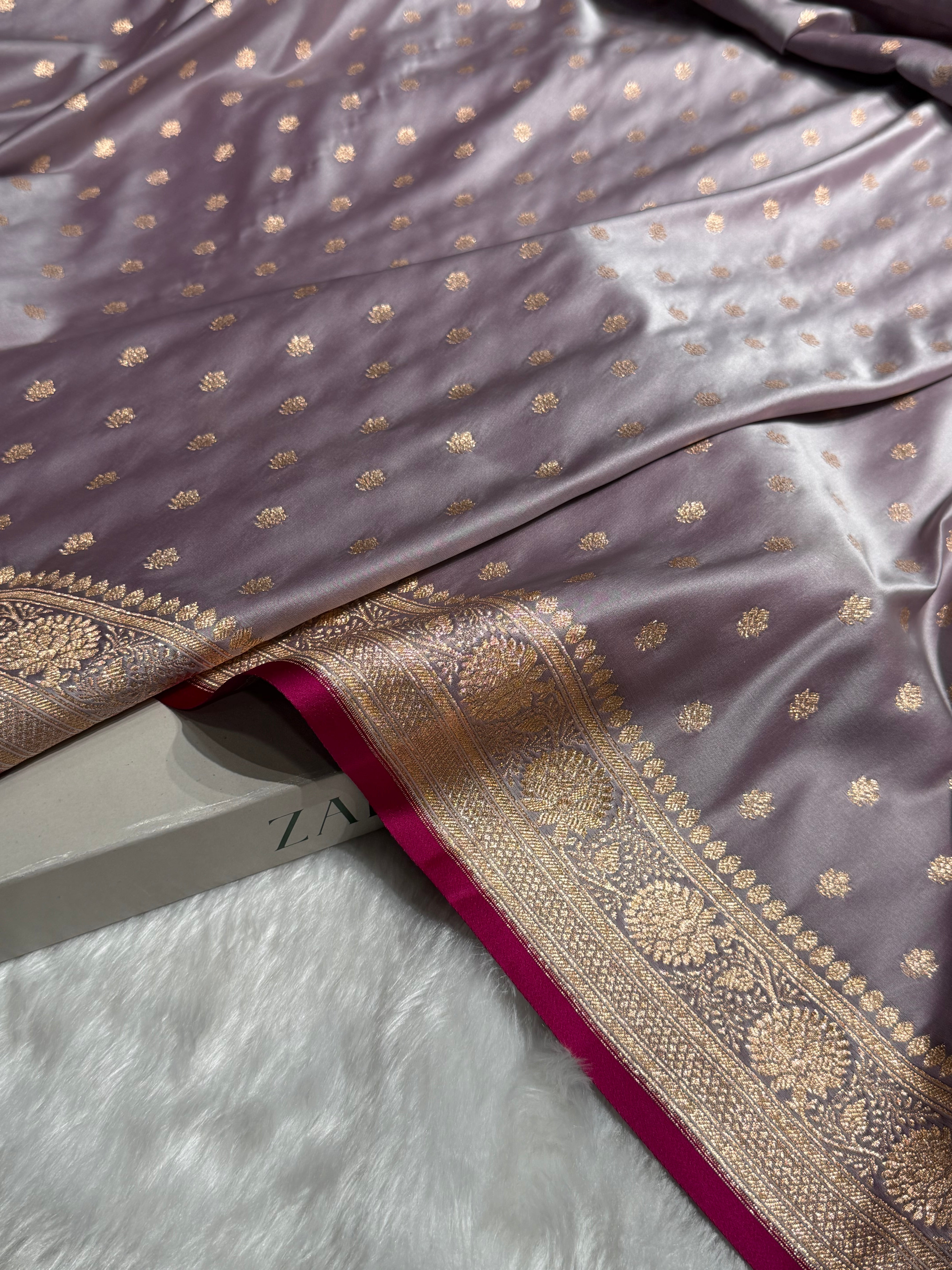 Grayish Lavender Booti Katan Silk Saree SK07