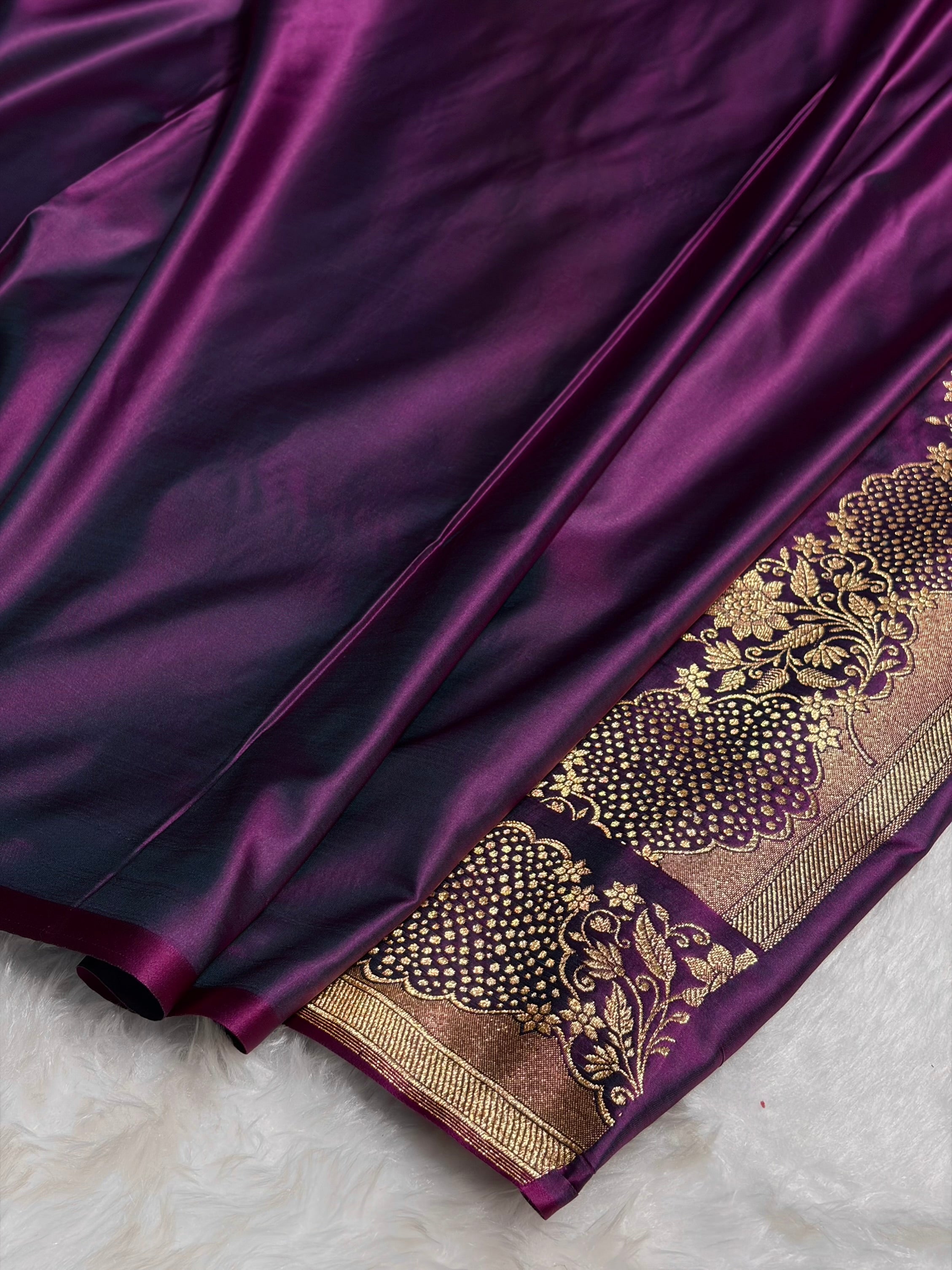 Wine Unique Boota Pattern Satin Katan Silk Saree SK70