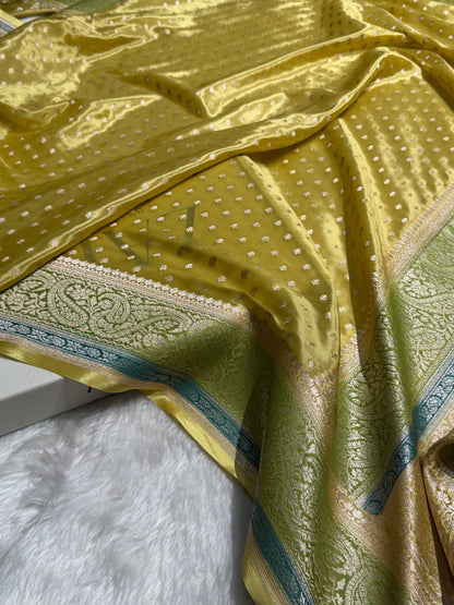 Lemon Shades With Contrast Border Crepe Silky Katan Banarasi Saree CSK-05