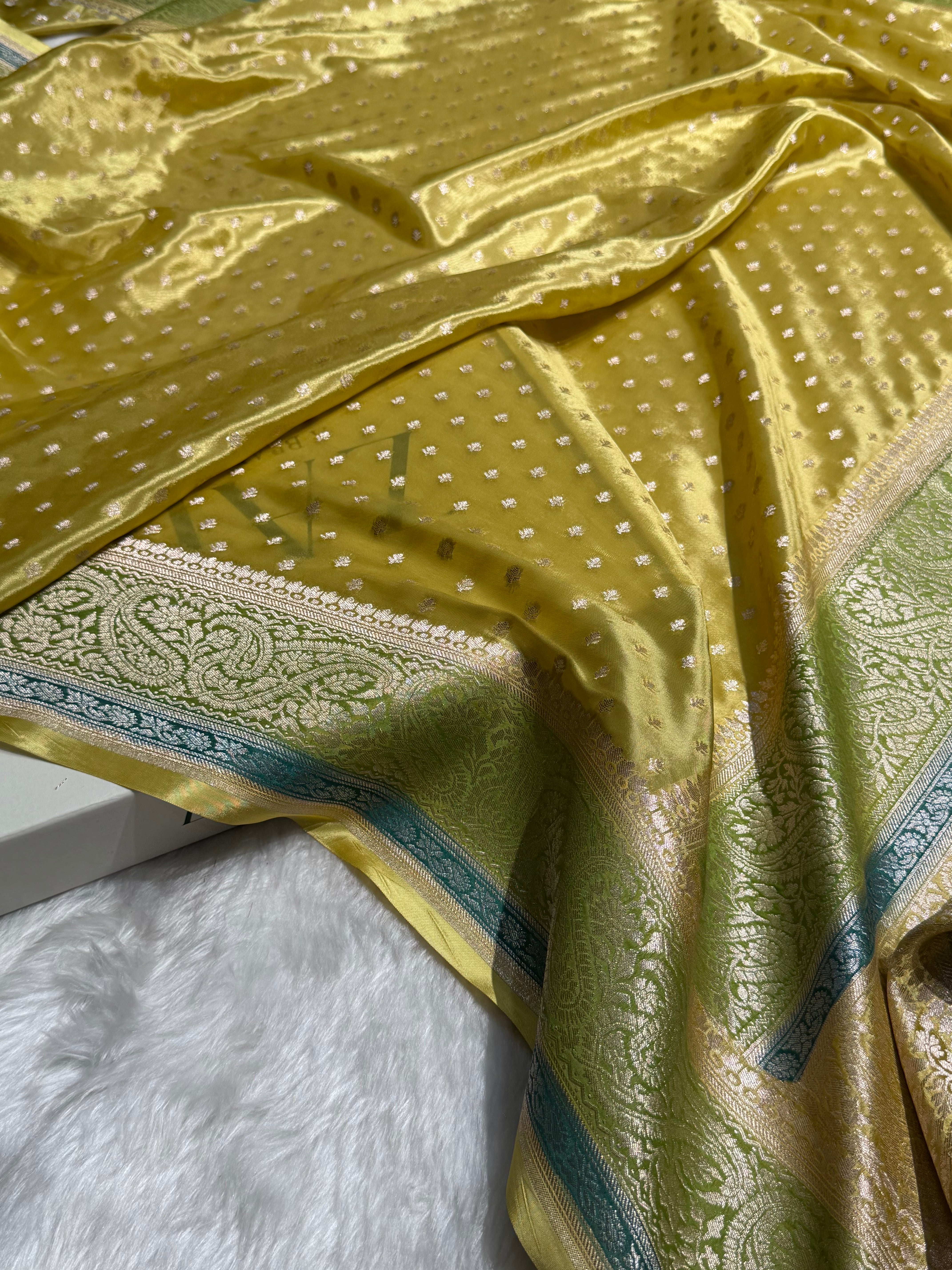 Lemon Shades With Contrast Border Crepe Silky Katan Banarasi Saree CSK-05