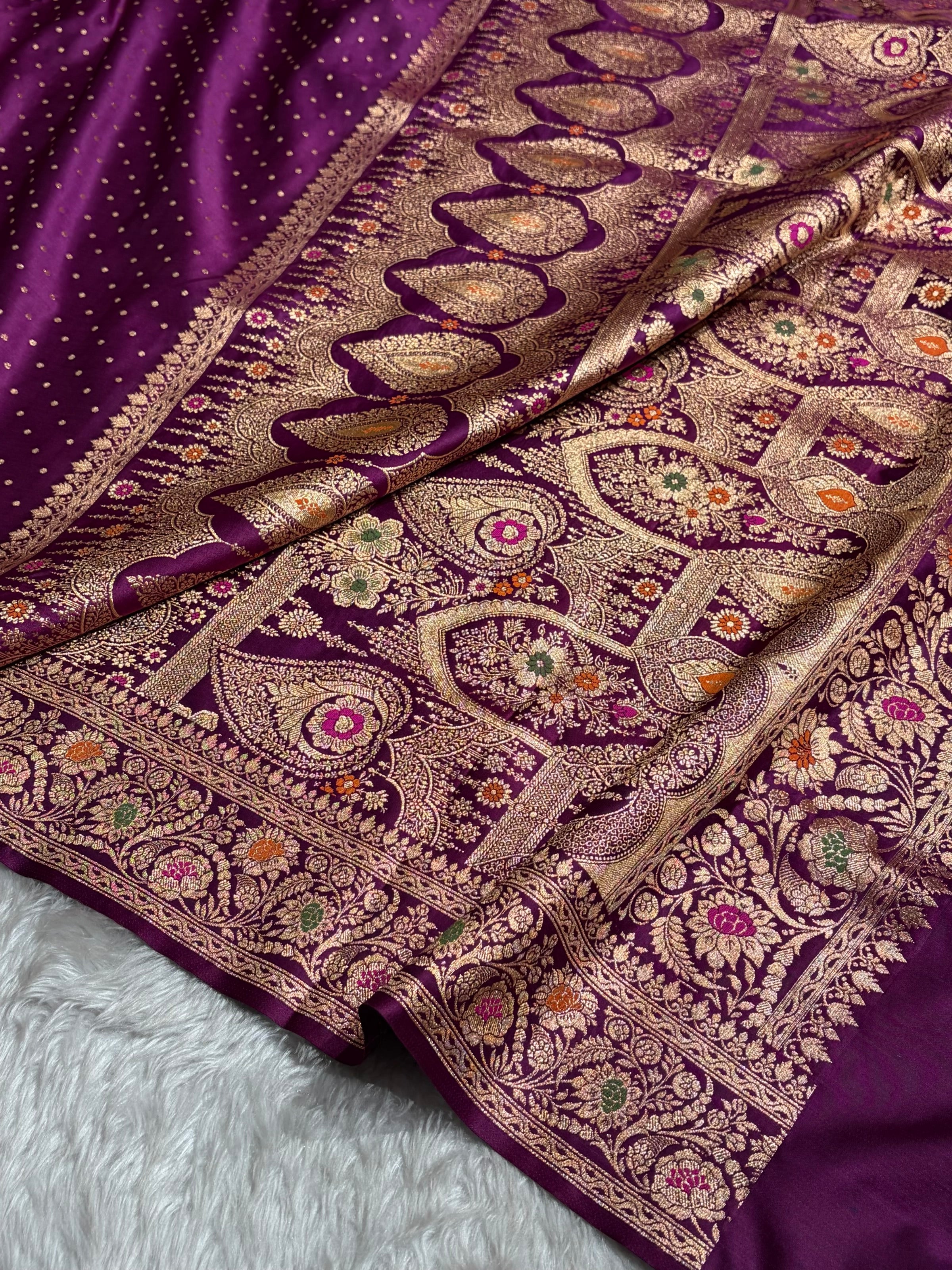 Wine Shade With Minakari Border Pattern Katan Silk Saree