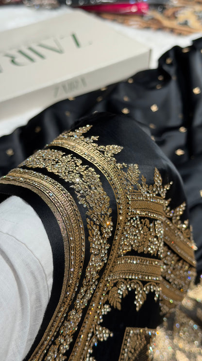 Black Banarasi Swarovski Work Booti Katan Silk Saree BSKM17