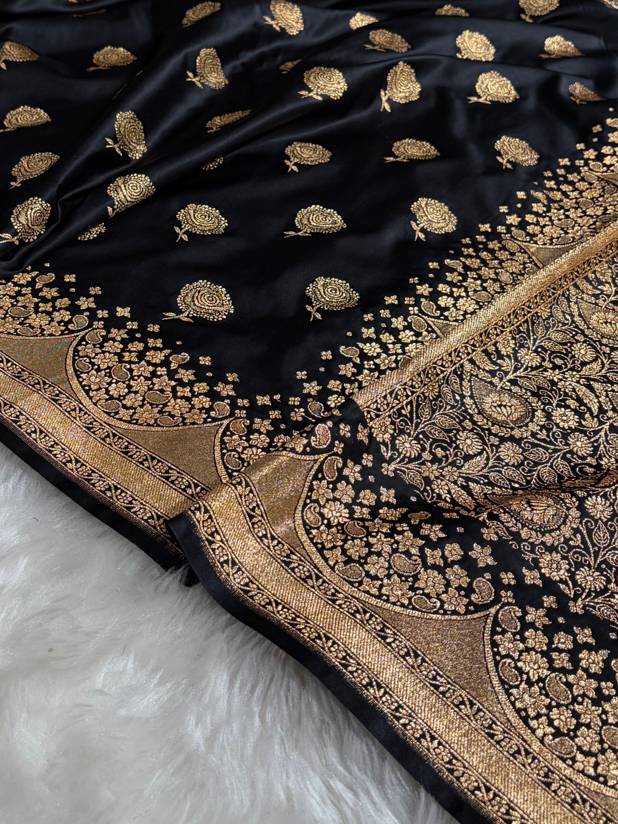 Banarasi Satin Katan Saree With Boota in Black Shades SK111