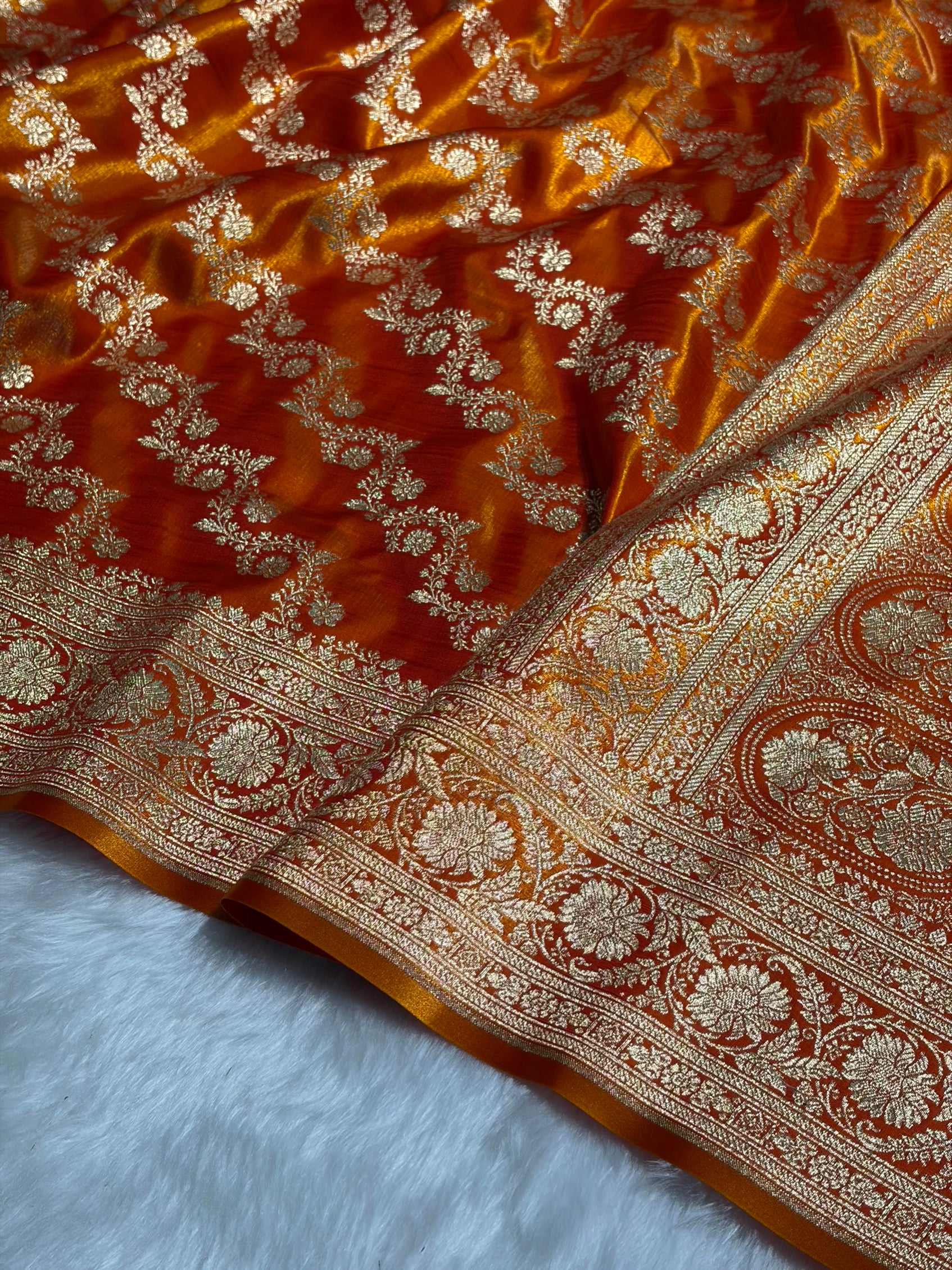 Fire Gold Shades Banarasi Satin Silk Saree SS32