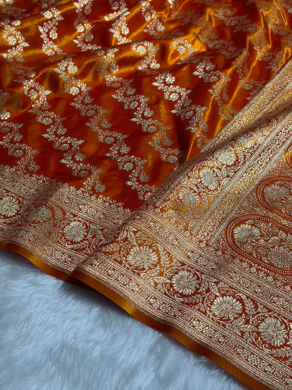 Fire Gold Shades Banarasi Satin Silk Saree SS32