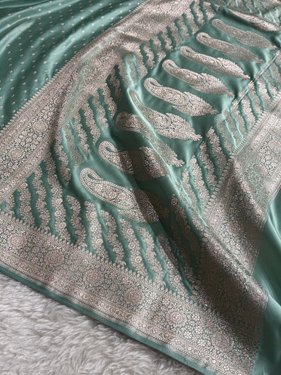 Sea Green Shades Banarasi With Floral Booti Pattern Mashru Silk Saree MSM-133
