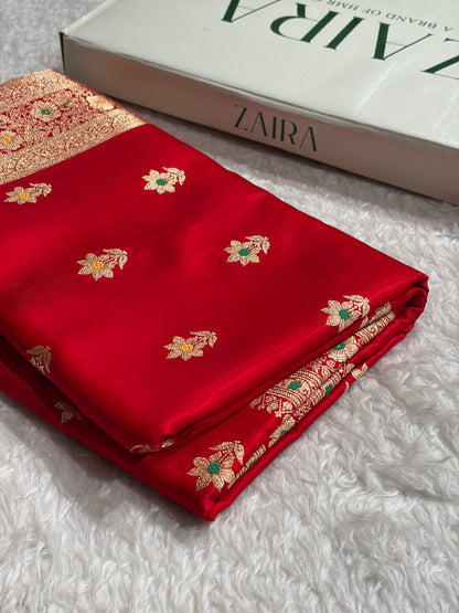 Red Shades Minakari Boota Pattern Banarasi Satin Silk Saree SS44