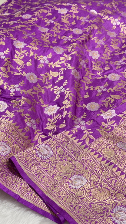 Lavender Shades Rupa Sona Jaal Pure Katan Silk Handloom Banarasi Saree | SKU - ZP07