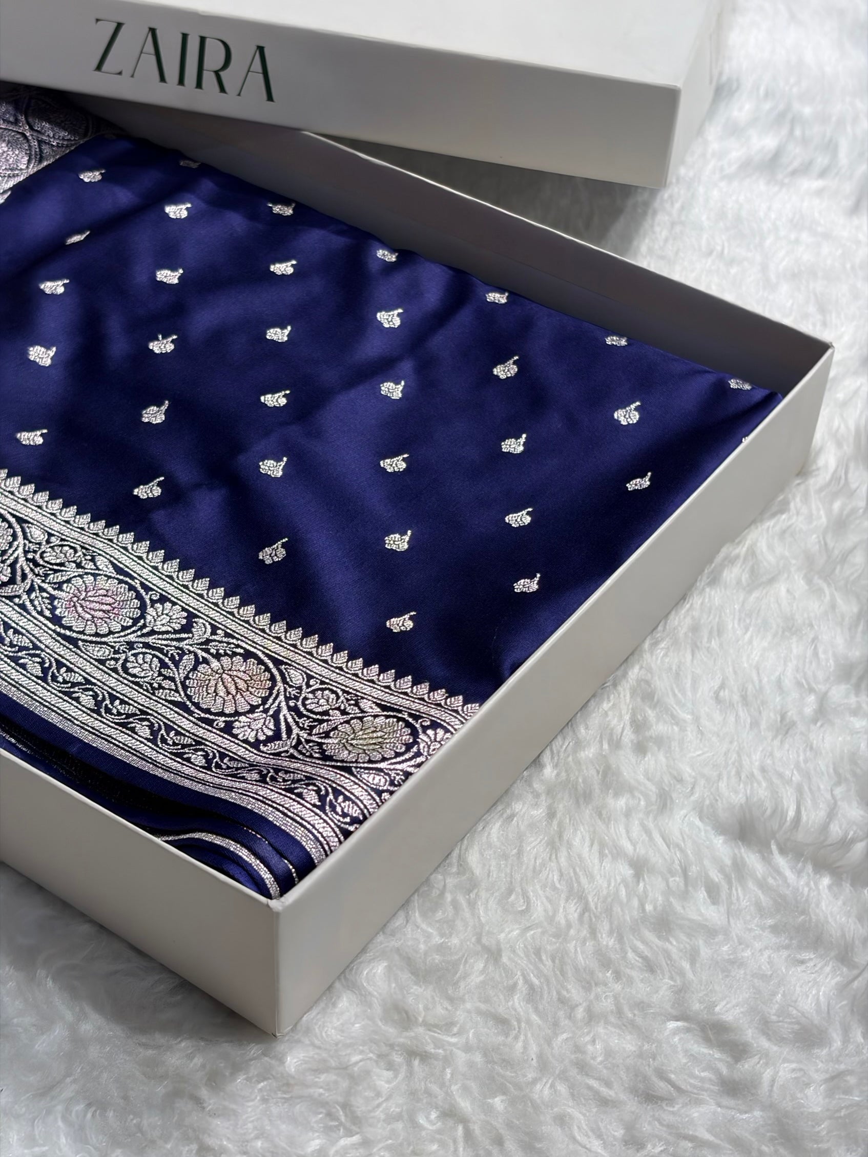 Royal Blue Shade With Booti Pattern Mashru Silk Saree