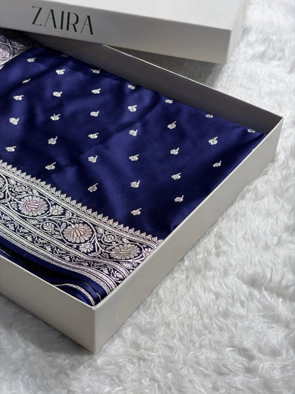 Royal Blue Shade With Booti Pattern Mashru Silk Saree