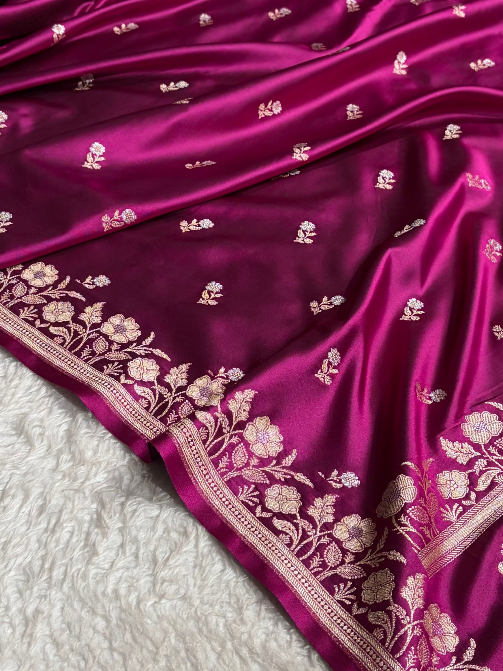 Wine Boota With Floral Border Mashru Silk Saree MSM-86