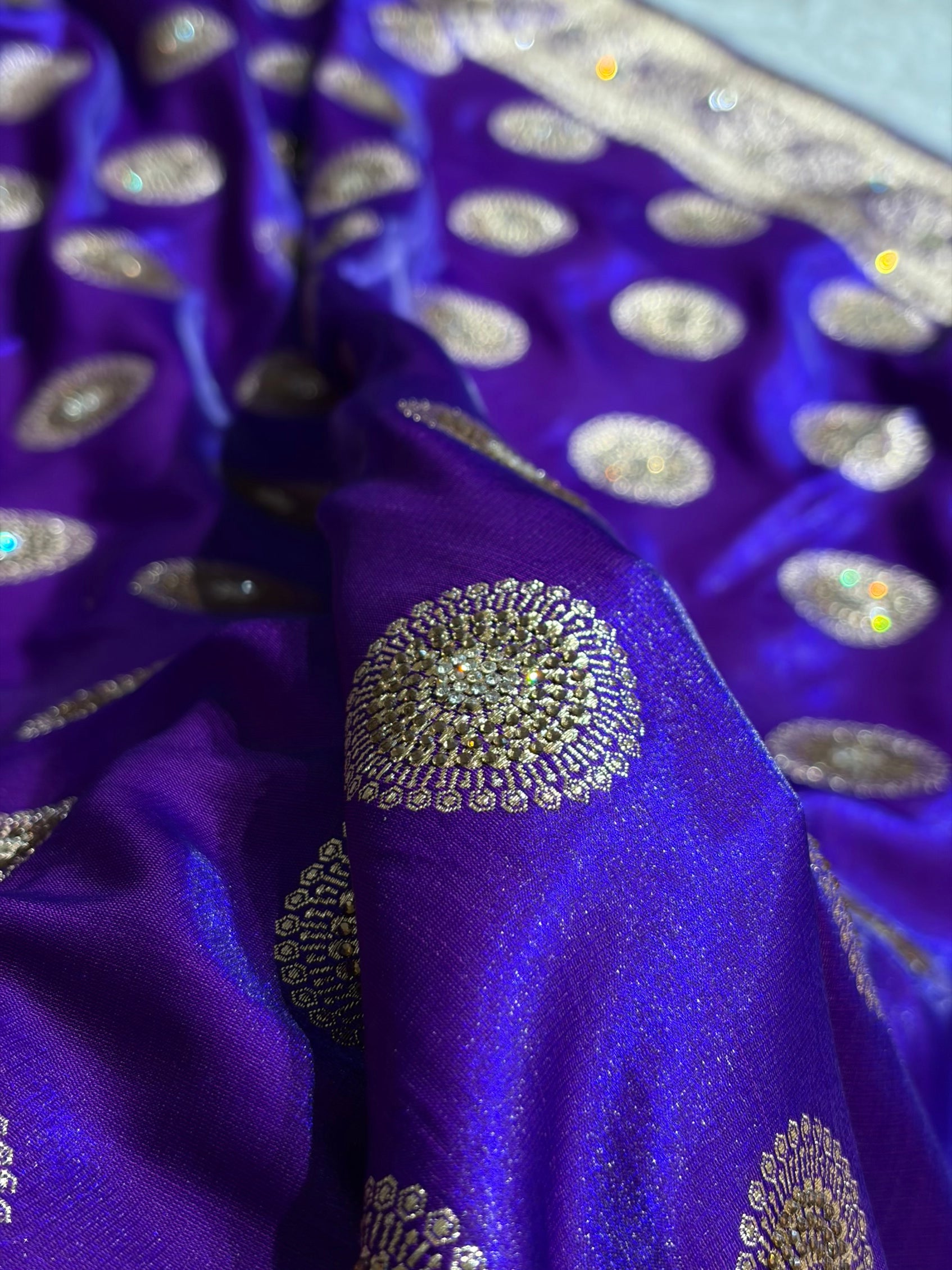 Purple Shades Banarasi With Swarovski Stone Work Satin Silk Saree BSS33