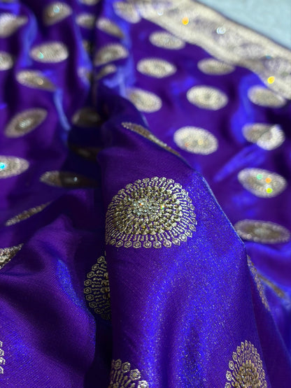 Purple Shades Banarasi With Swarovski Stone Work Satin Silk Saree BSS33