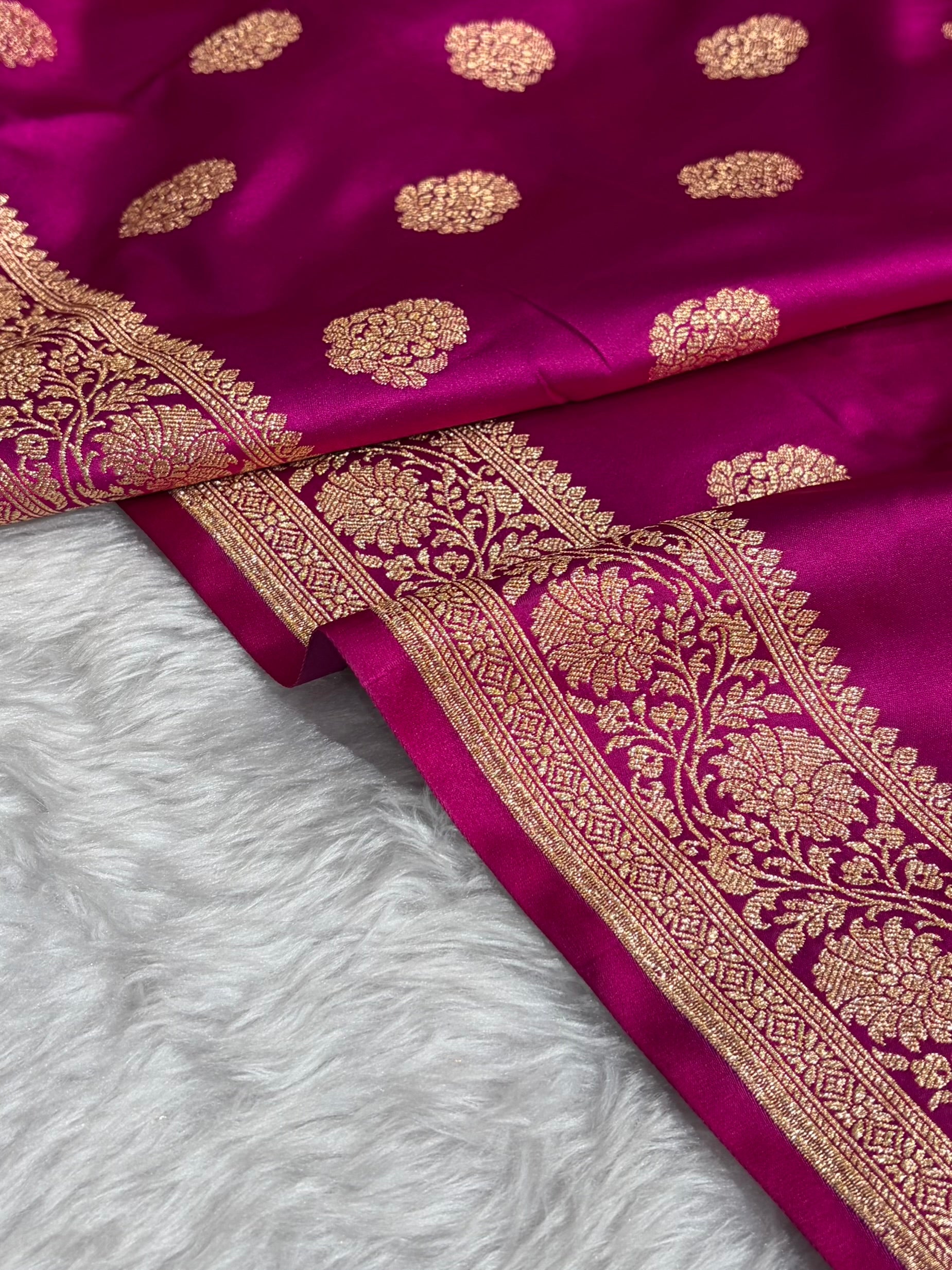 Banarasi Satin Katan Saree With Boota in Cross Rani Shades SK109