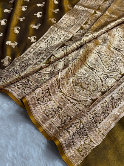 Satin Silk Saree Floral Boota in Mehendi Shades SS27