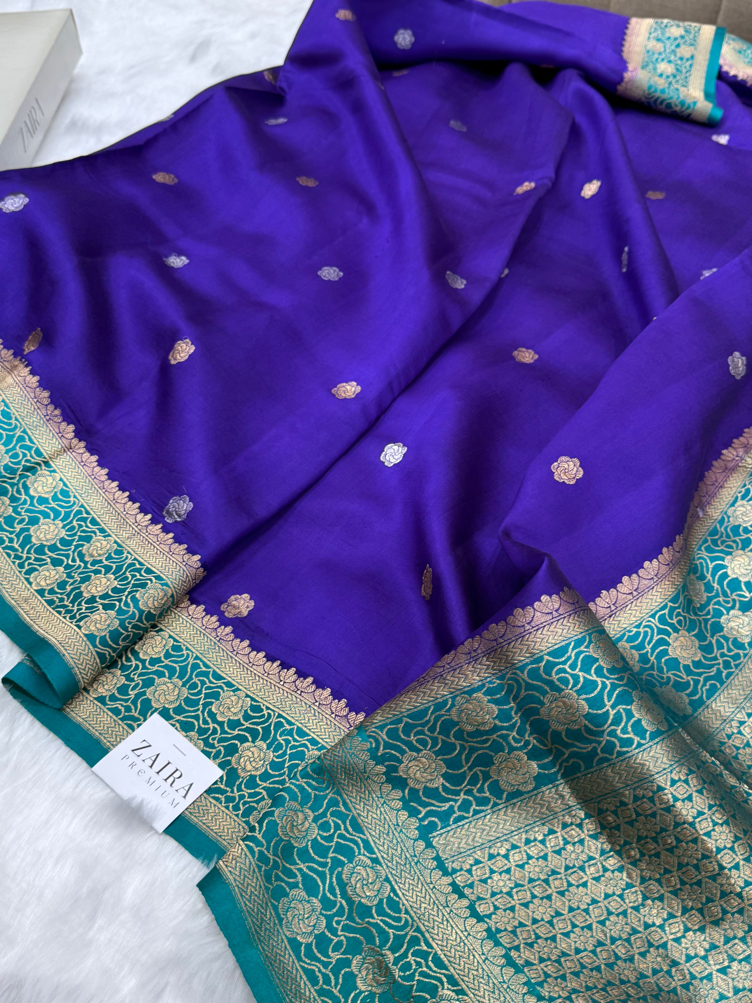 Purple with Peacock Shades Meena Boota Handwoven Raw Mango Silk RM-42
